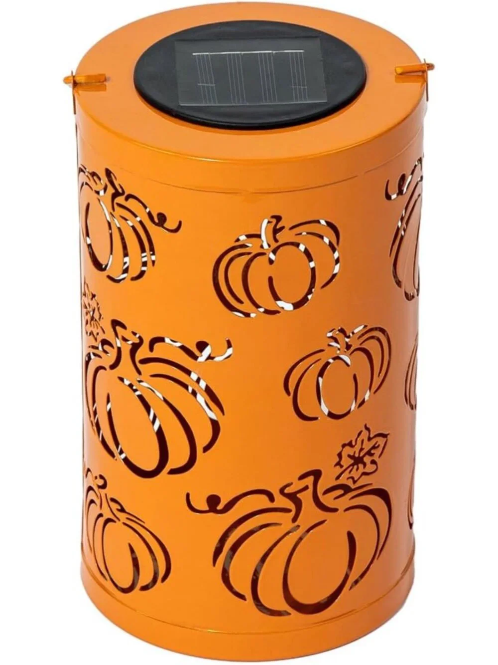 Set of 2 Fall Metal Pumpkin Lanterns - Solar Powered LED Decor for Halloween